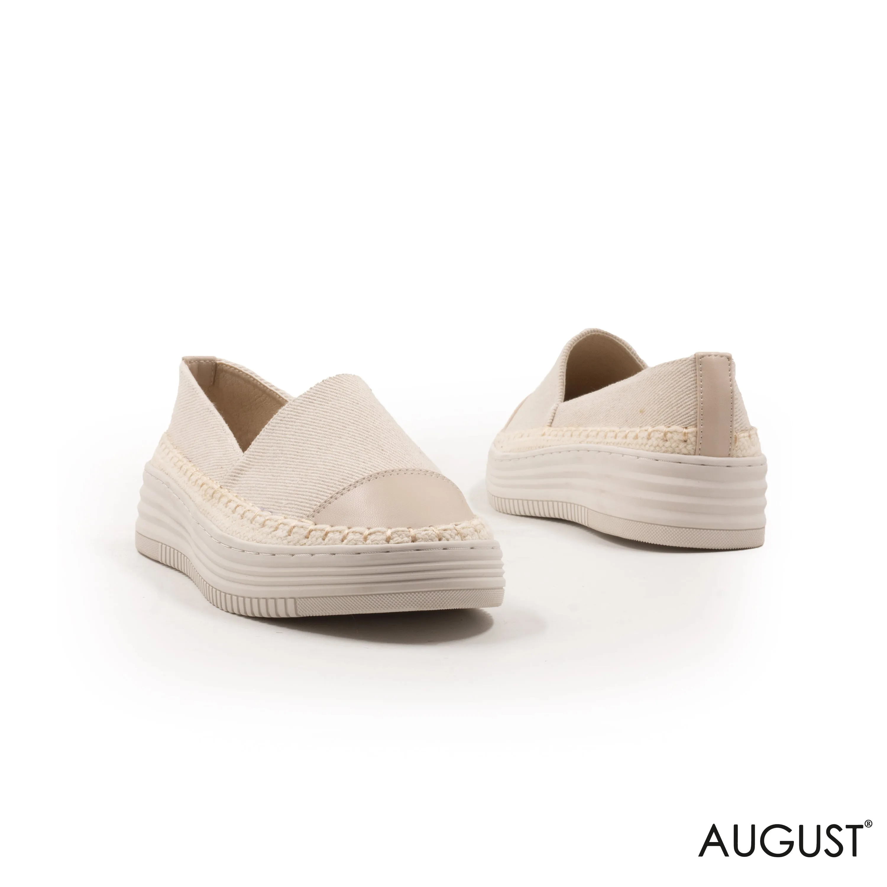 BEIGE FABRIC LOAFERS WITH DETAILS TOUCH