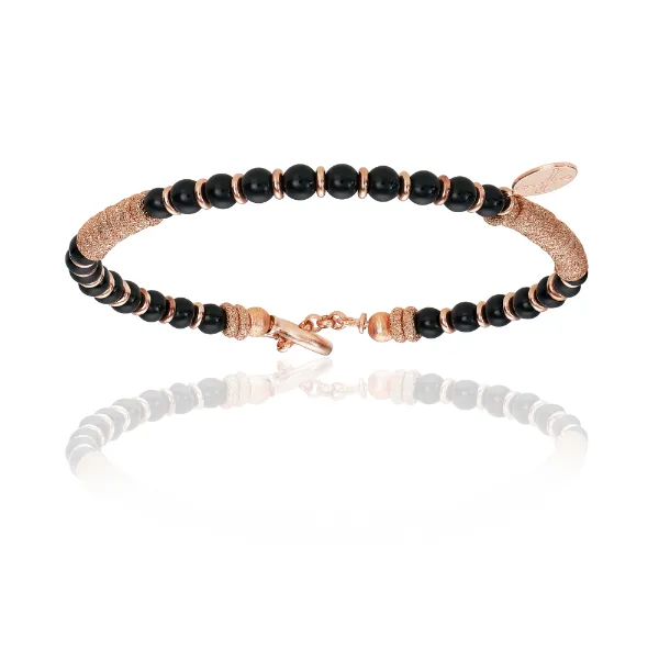 Black Agata Stone and Rose Gold Gift Idea for him