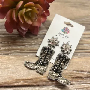 Black Boot Beaded Earrings