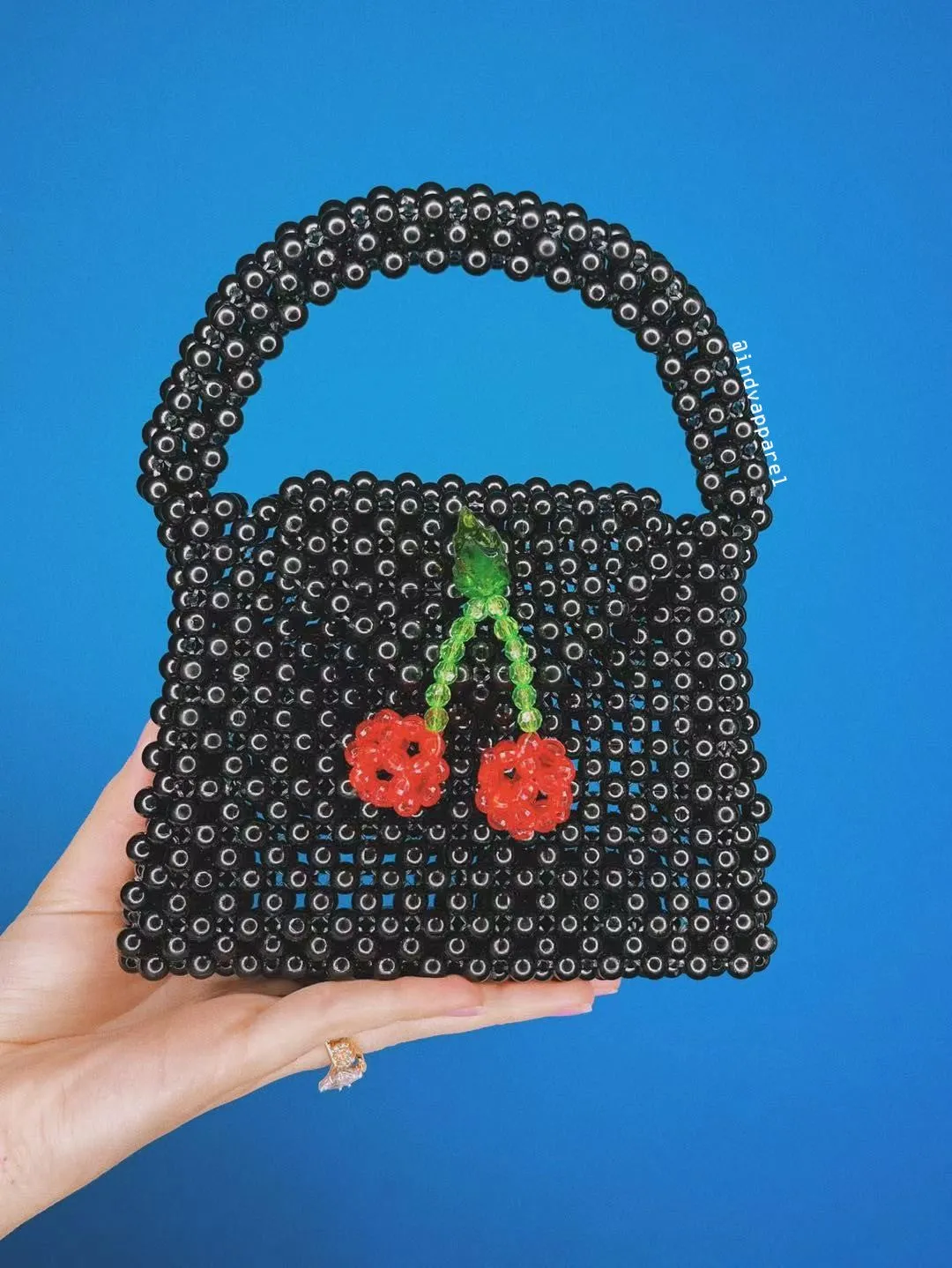 Black Cherry Top Handle Bead Bag