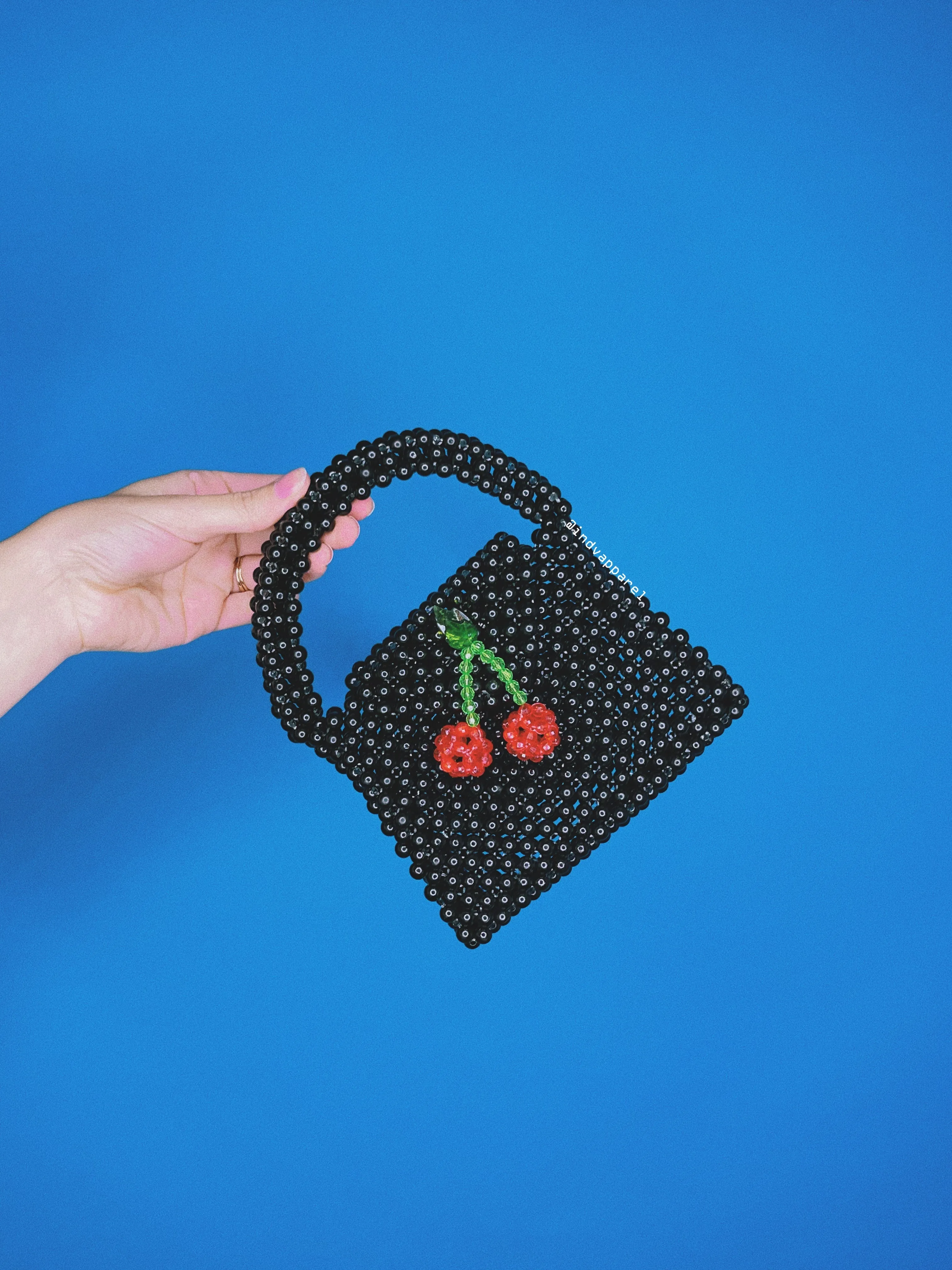Black Cherry Top Handle Bead Bag