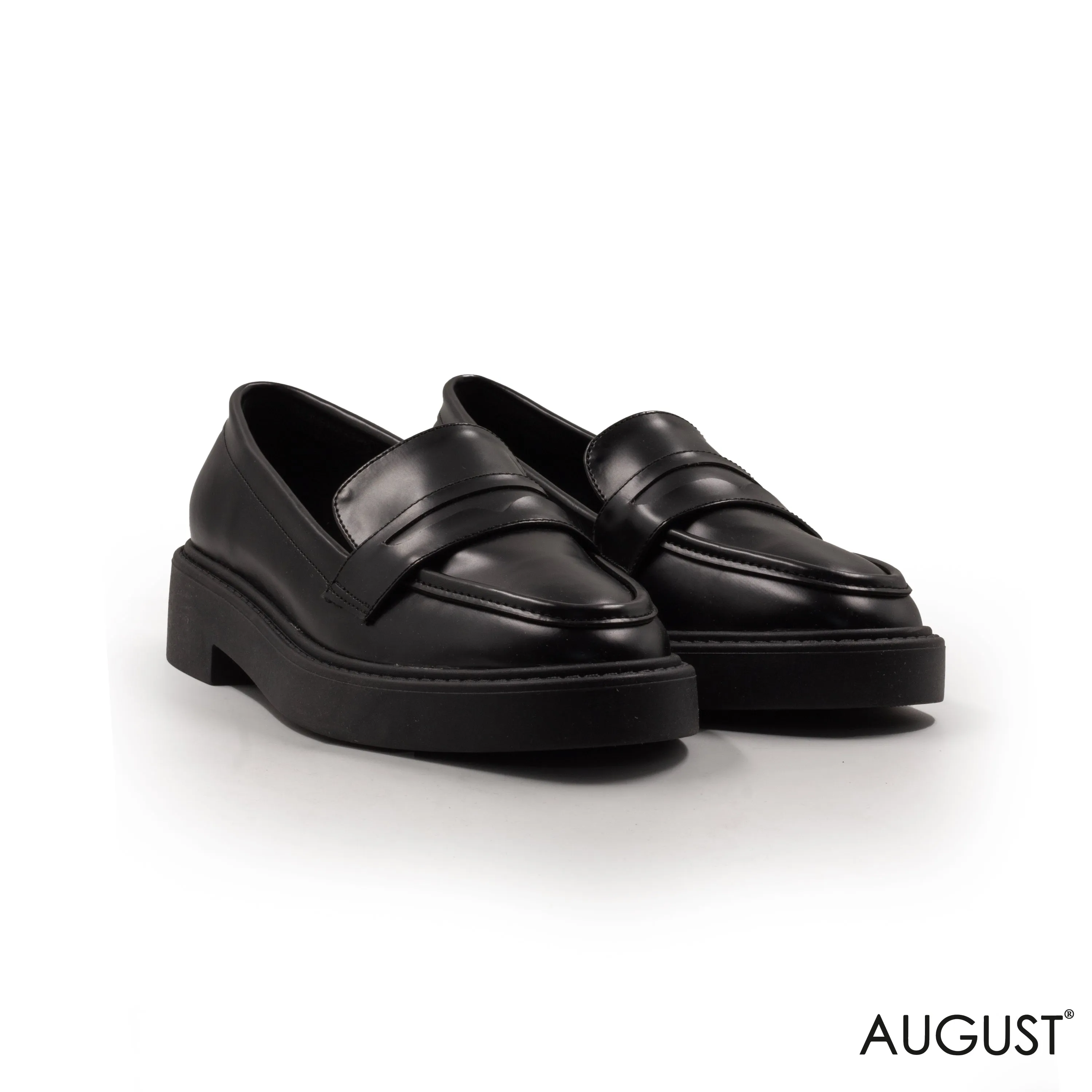 BLACK CHUNKY LEATHER LOAFERS