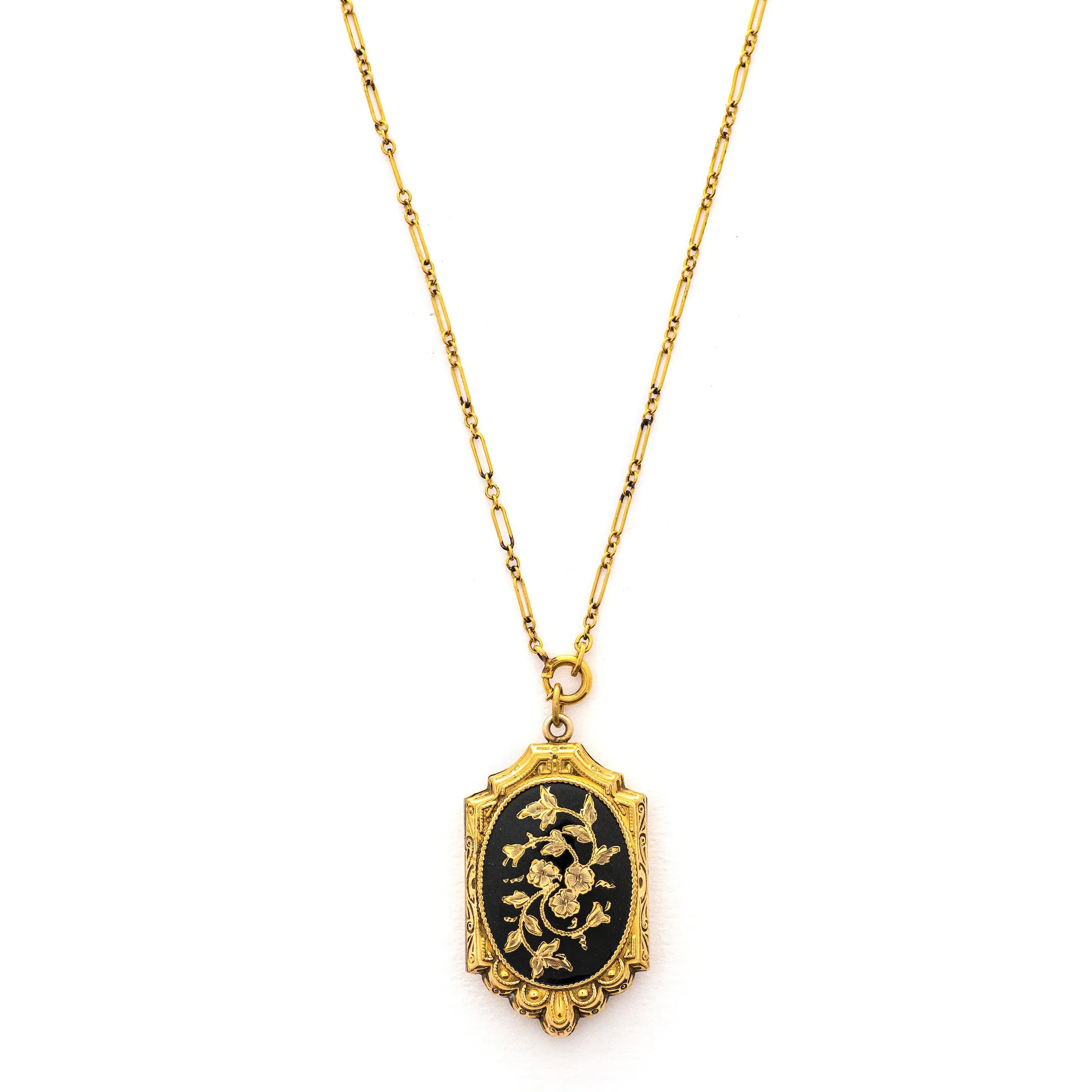 Black Enamel Forget-Me-Not Vintage Locket