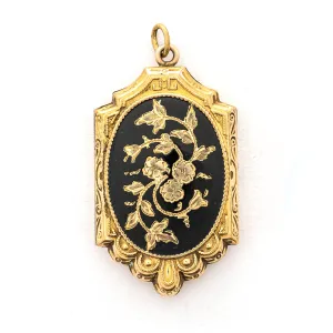 Black Enamel Forget-Me-Not Vintage Locket