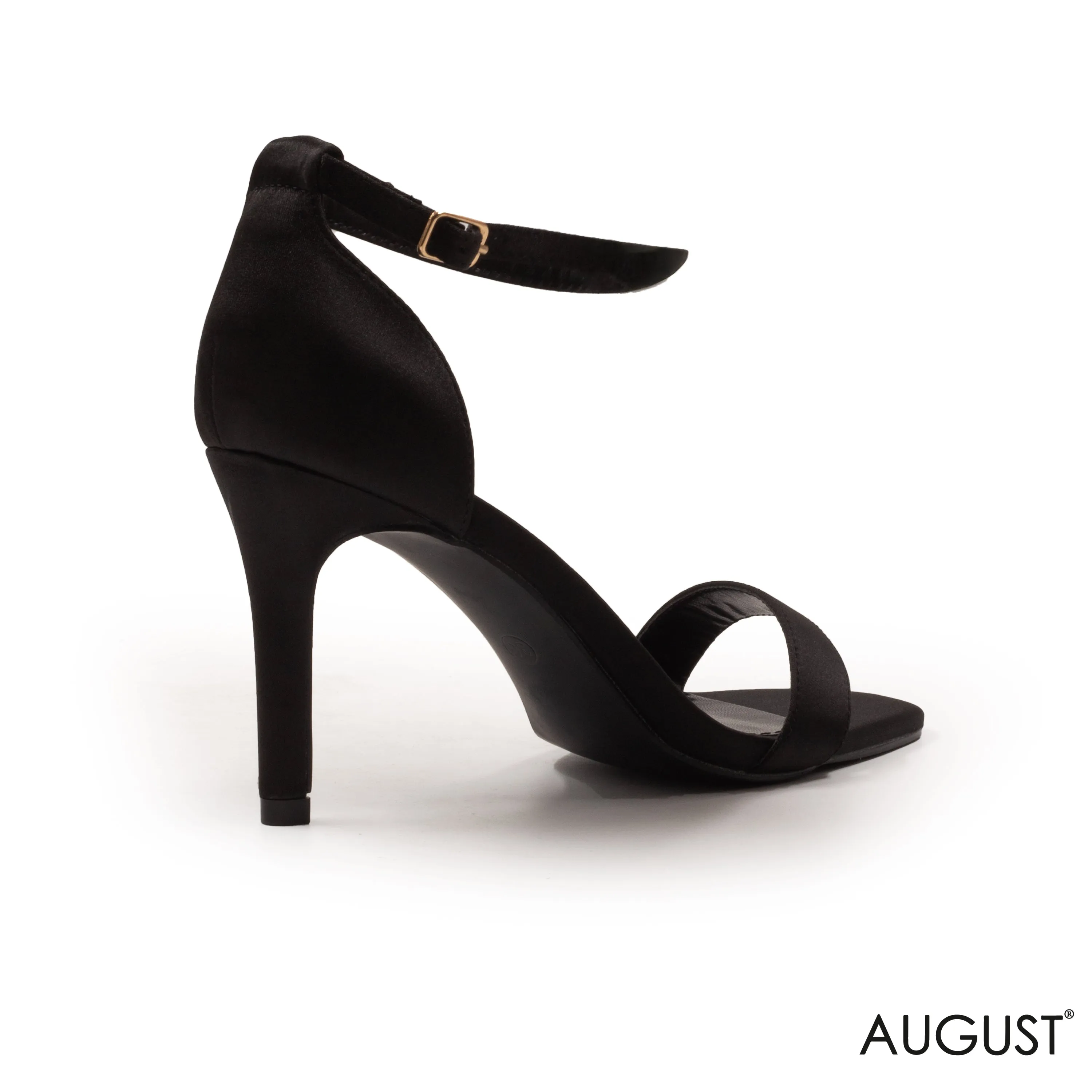 BLACK SATIN SANDALS WITH ANKLE STRAP