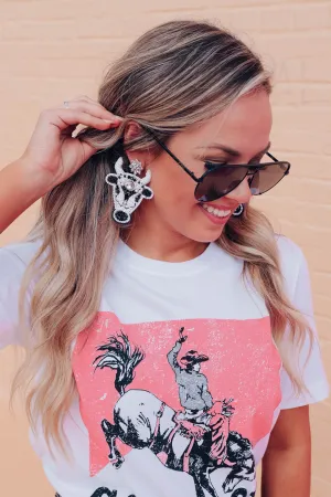 Black/White Beaded Bull Head Earrings