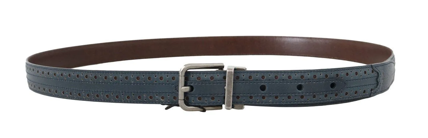 Blue Perforated Leather Belt