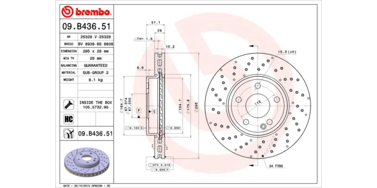 Brake Disc Front (2 In Box) Mercedes A45 Amg W176,W246,W242,C117,X117,X156 (Brembo 09B43651)