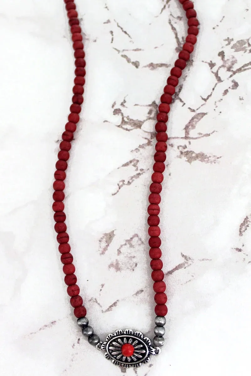 CARLISLE CONCHO RED BEADED CHOKER