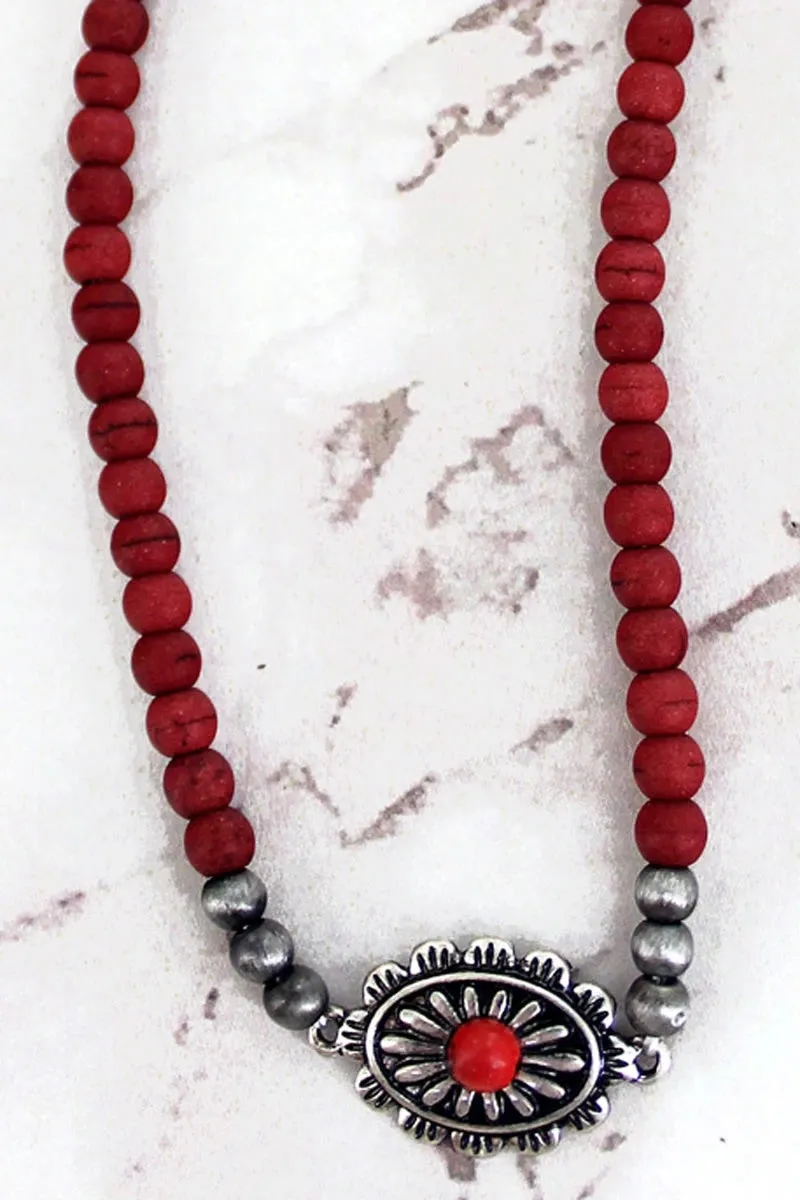 CARLISLE CONCHO RED BEADED CHOKER