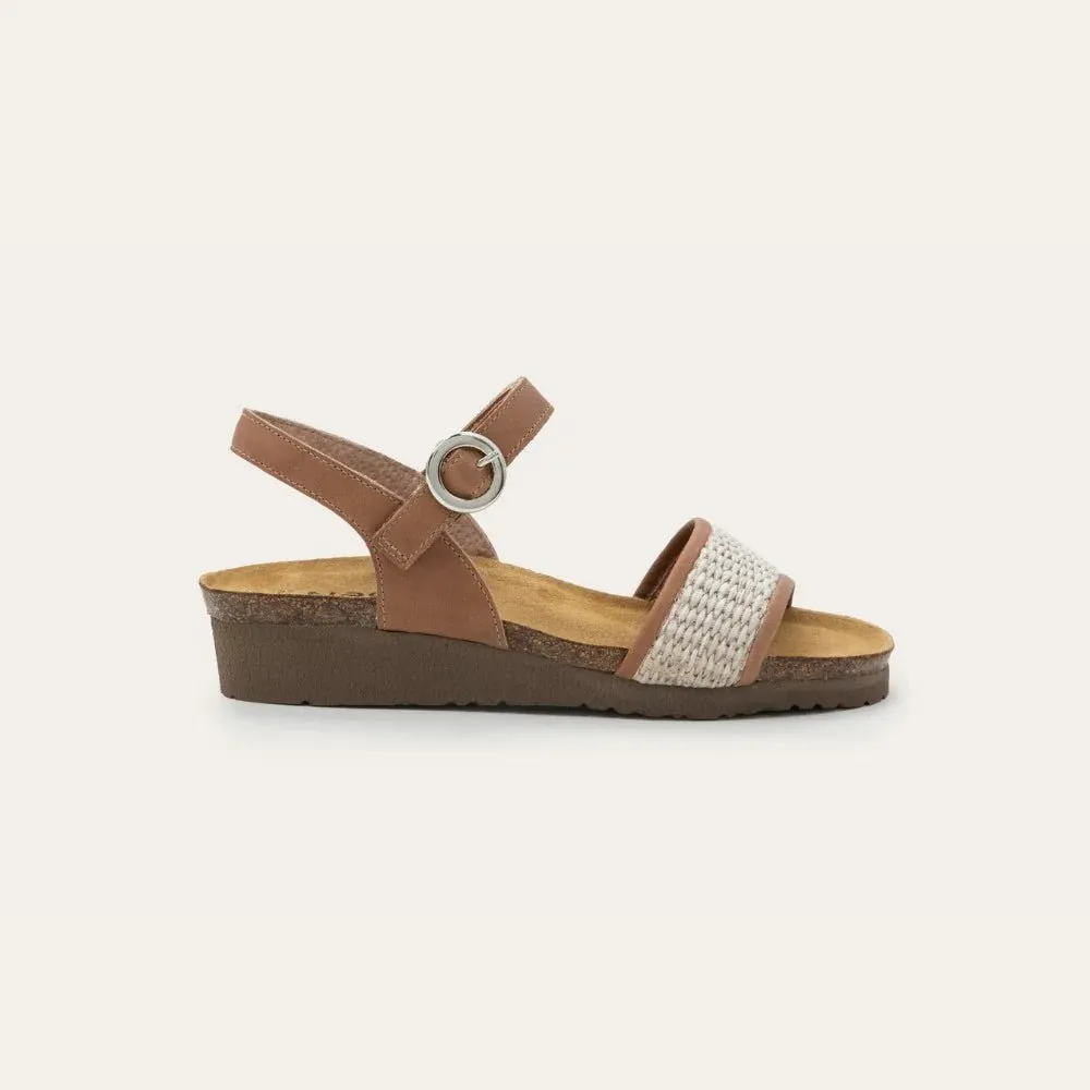Cecile | Leather/Raffia | Latte Brown/Sand