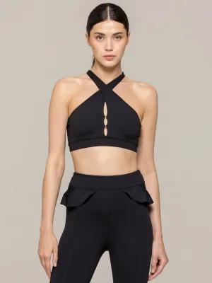 CHAKRA BRA, BLACK/PERFORATED BLACK