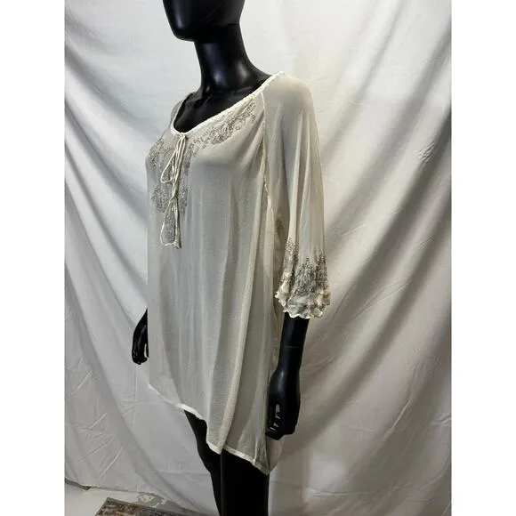 Chaudry KC Beaded Sleeve Sheer Nude Cover Up Dress Sz S