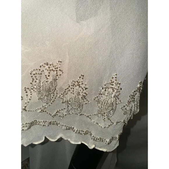 Chaudry KC Beaded Sleeve Sheer Nude Cover Up Dress Sz S
