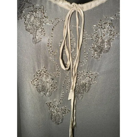 Chaudry KC Beaded Sleeve Sheer Nude Cover Up Dress Sz S