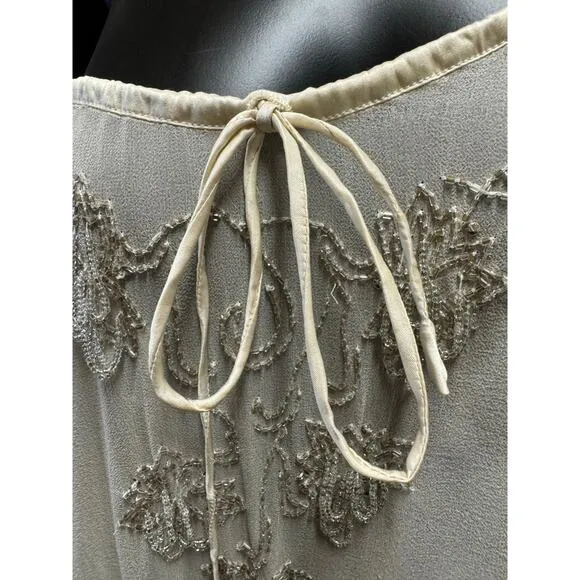 Chaudry KC Beaded Sleeve Sheer Nude Cover Up Dress Sz S