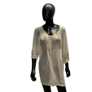 Chaudry KC Beaded Sleeve Sheer Nude Cover Up Dress Sz S