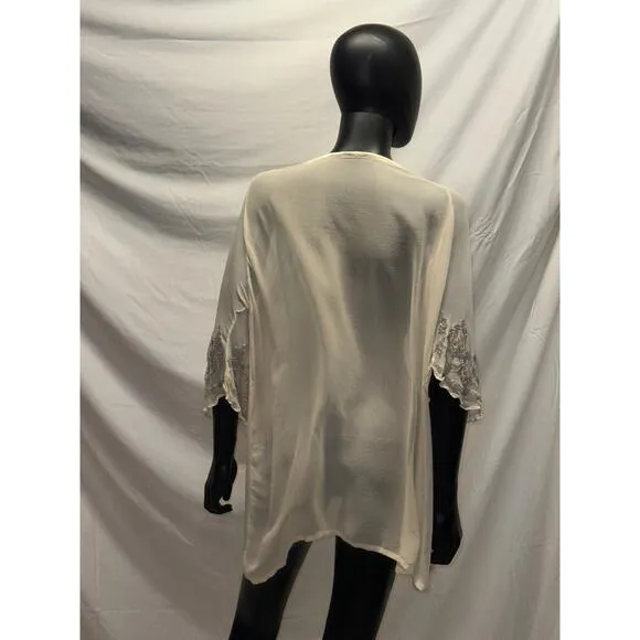 Chaudry KC Beaded Sleeve Sheer Nude Cover Up Dress Sz S