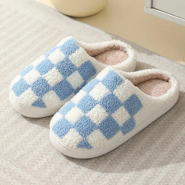 Check Pattern Indoor Warm Plush Slippers