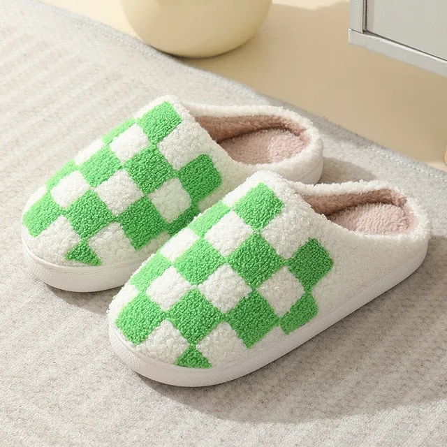 Check Pattern Indoor Warm Plush Slippers