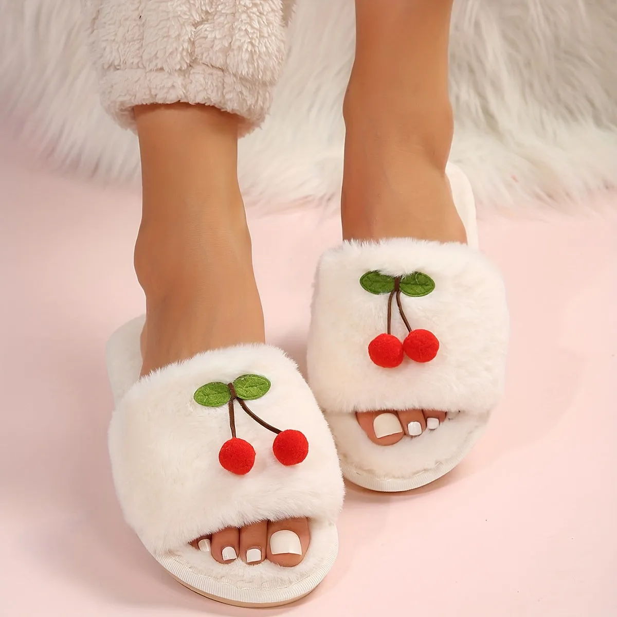 Cherry Winter Plush Slippers
