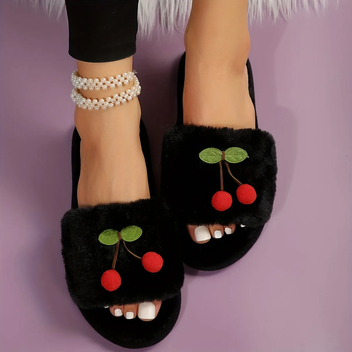 Cherry Winter Plush Slippers