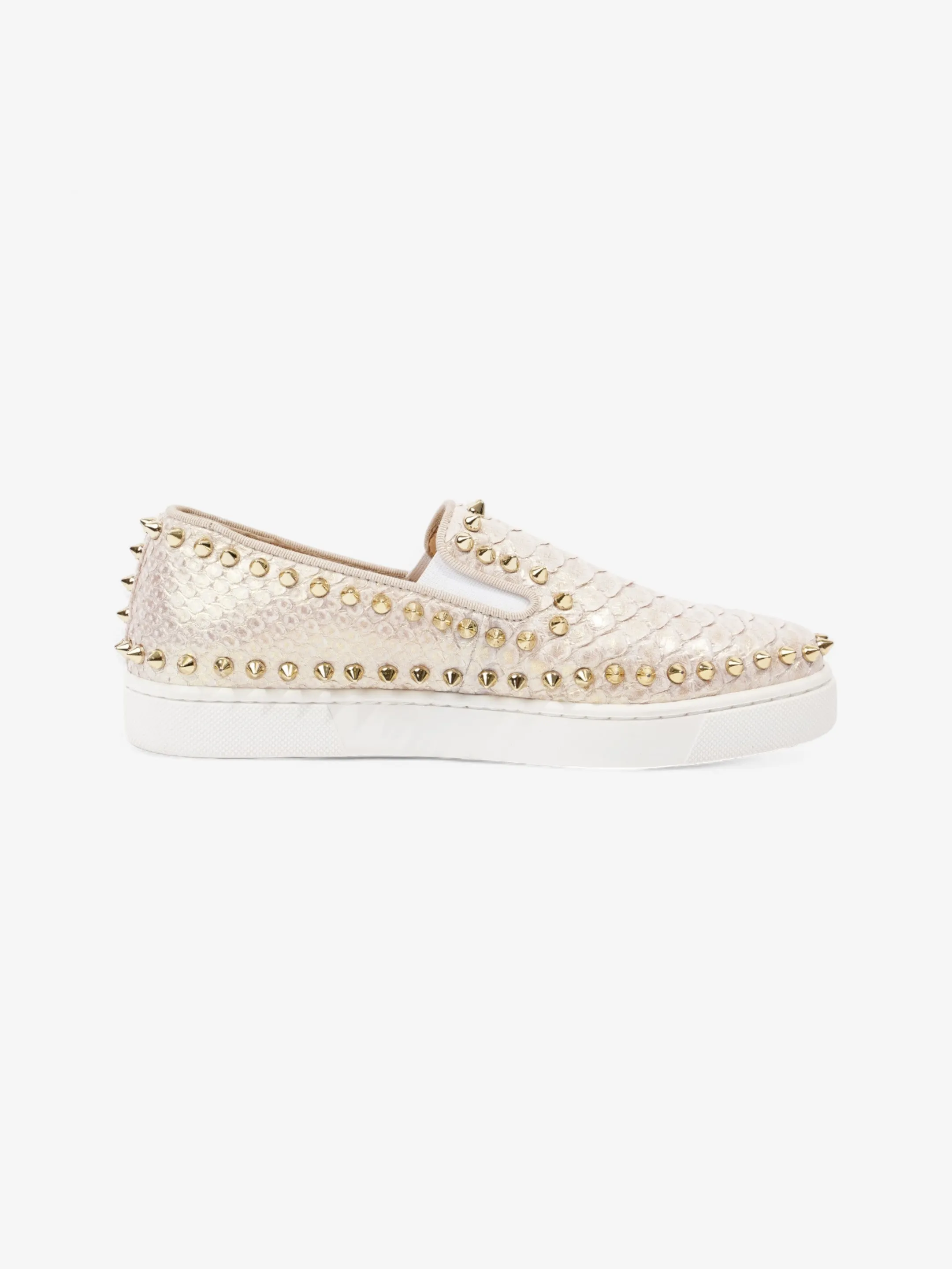 Christian Louboutin Spike Pik Boat White / Metallic Rose Gold Leather EU 36 UK 3