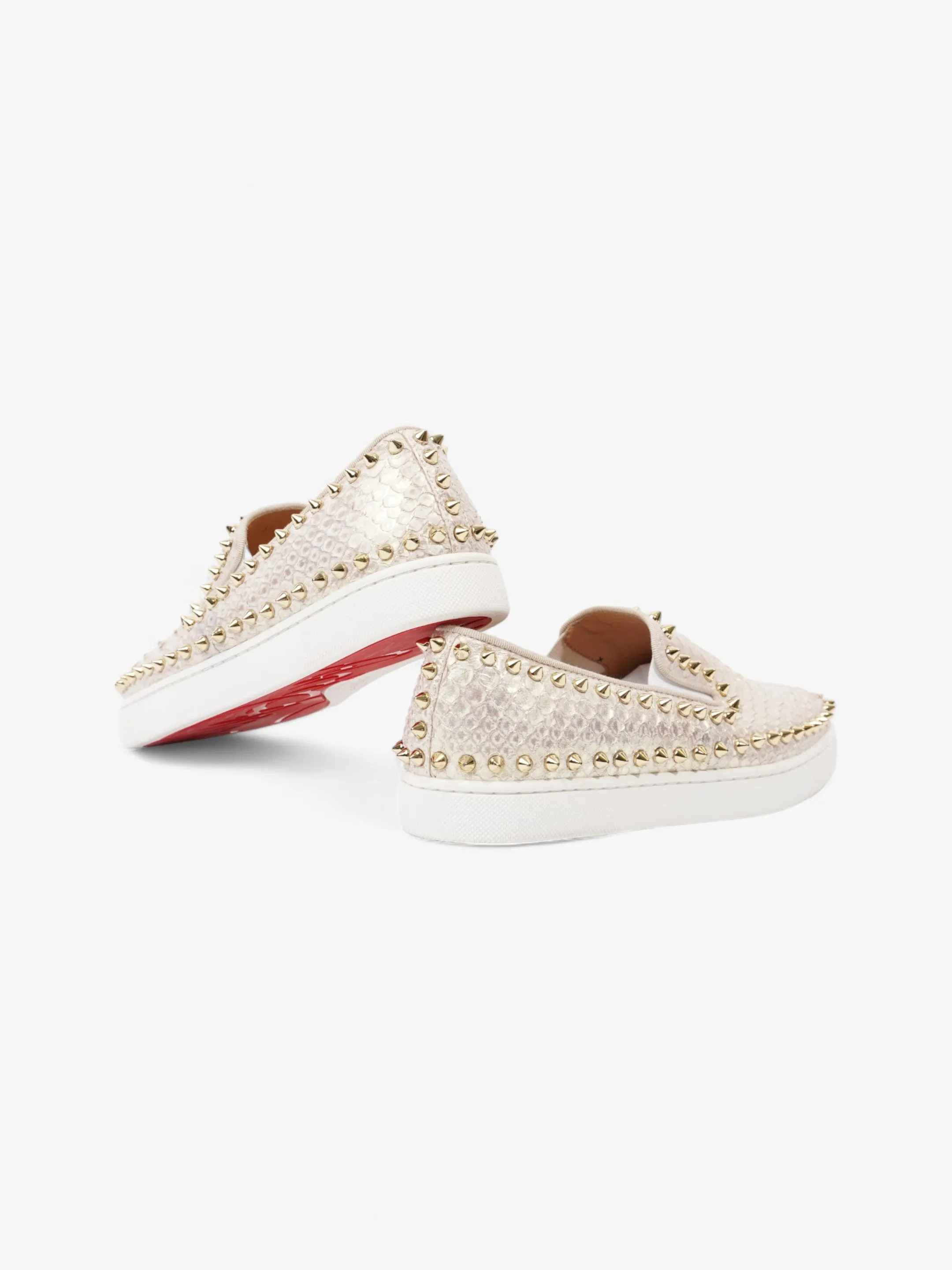Christian Louboutin Spike Pik Boat White / Metallic Rose Gold Leather EU 36 UK 3