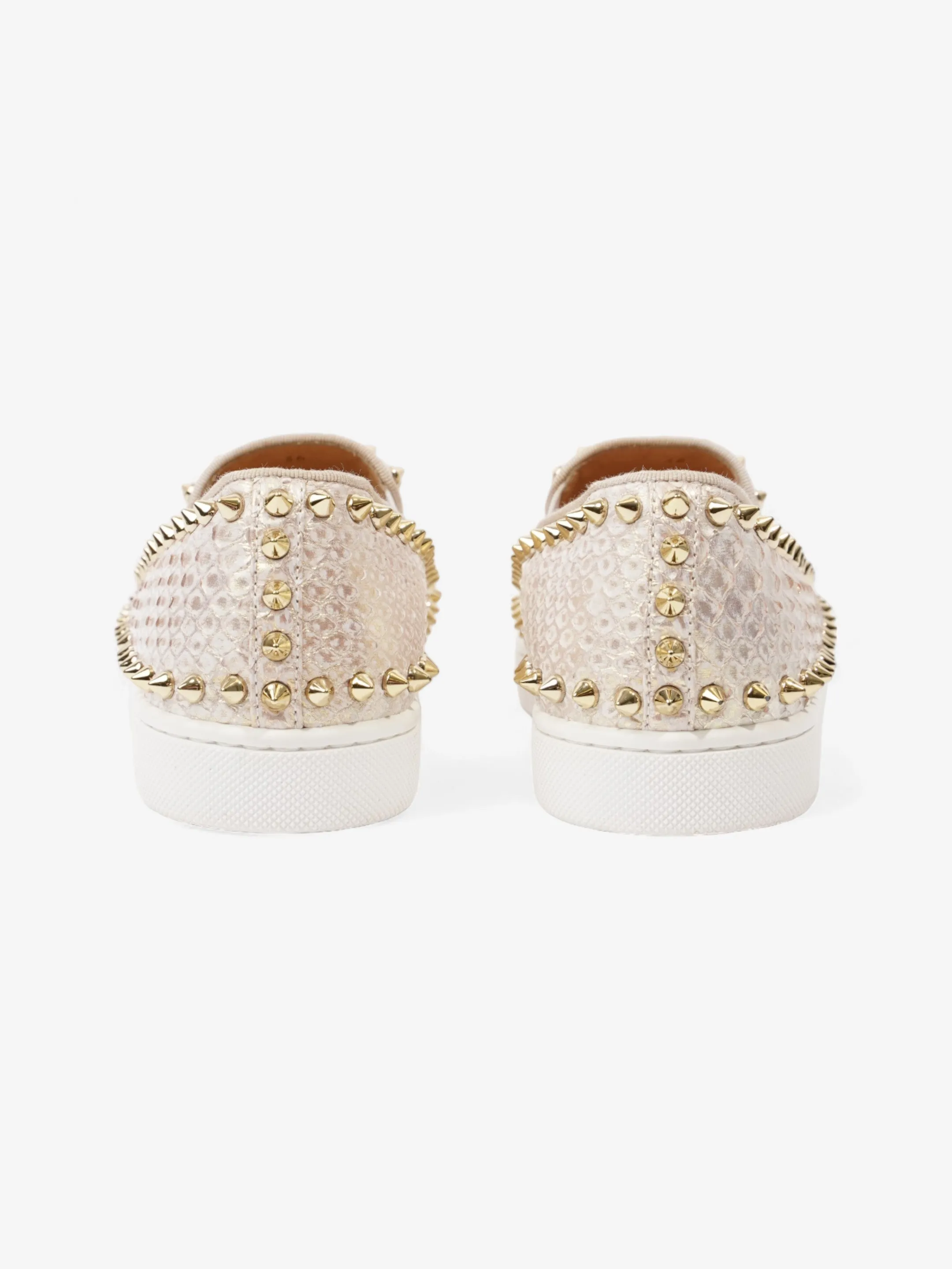 Christian Louboutin Spike Pik Boat White / Metallic Rose Gold Leather EU 36 UK 3
