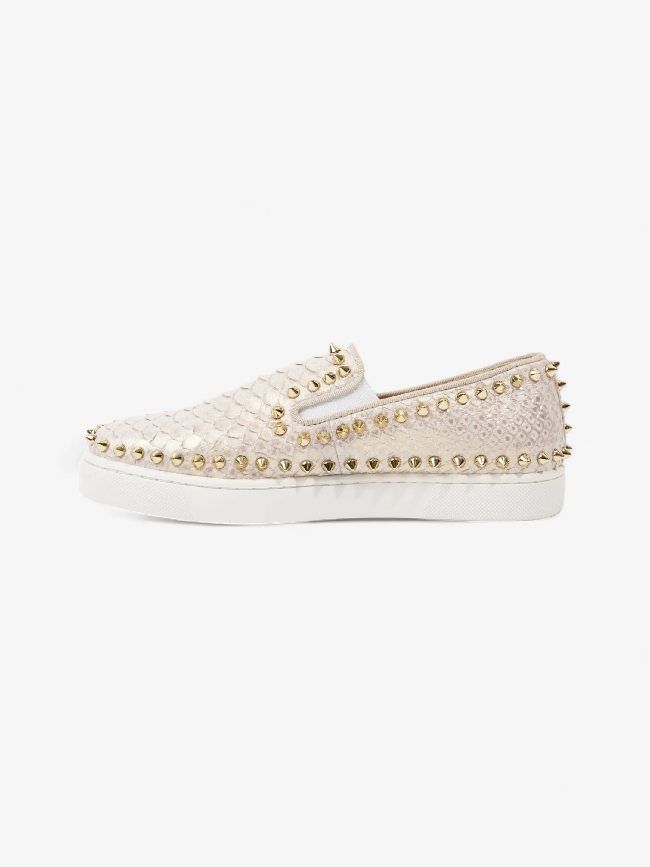 Christian Louboutin Spike Pik Boat White / Metallic Rose Gold Leather EU 36 UK 3