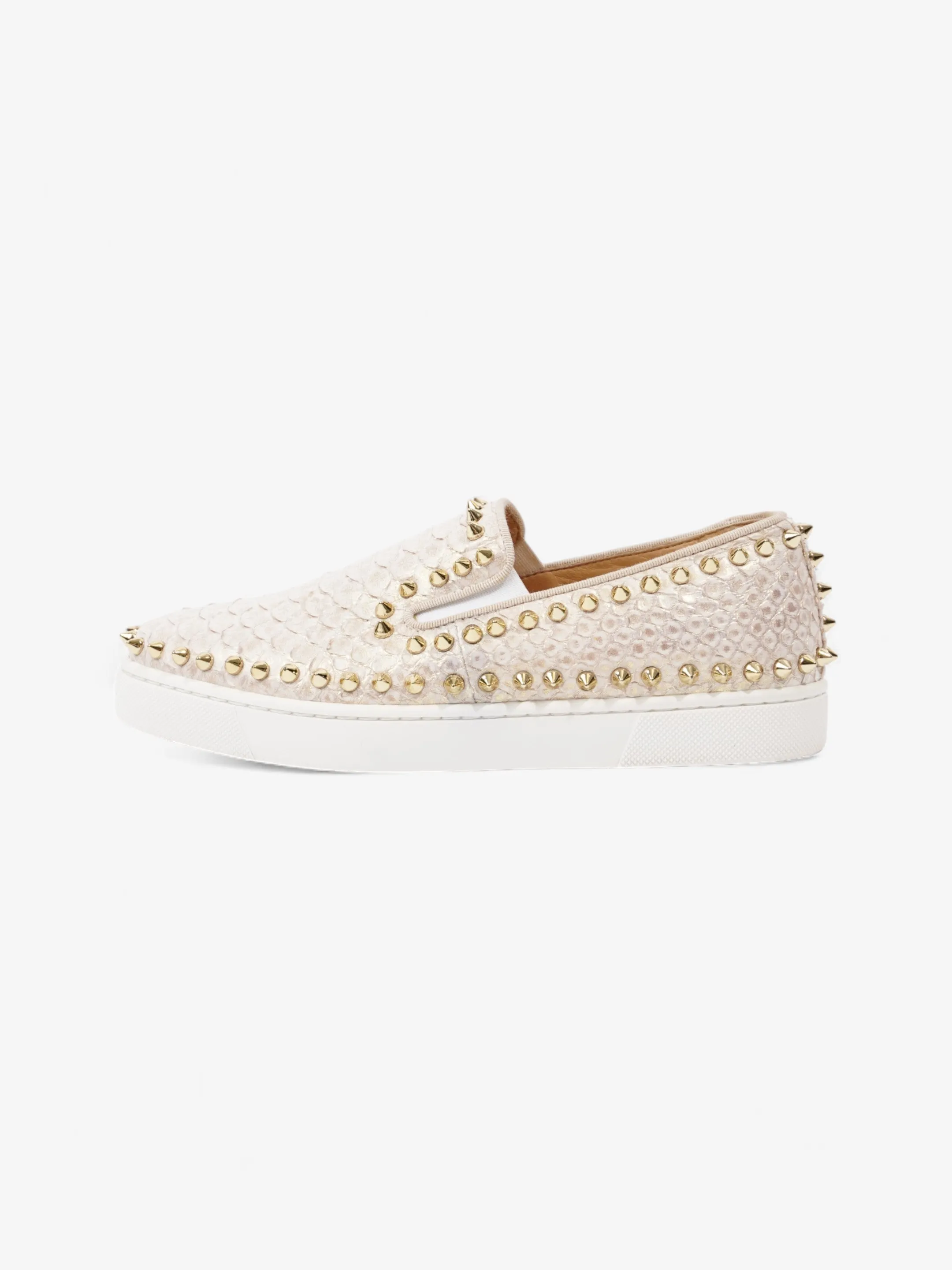 Christian Louboutin Spike Pik Boat White / Metallic Rose Gold Leather EU 36 UK 3