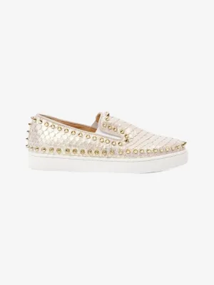 Christian Louboutin Spike Pik Boat White / Metallic Rose Gold Leather EU 36 UK 3