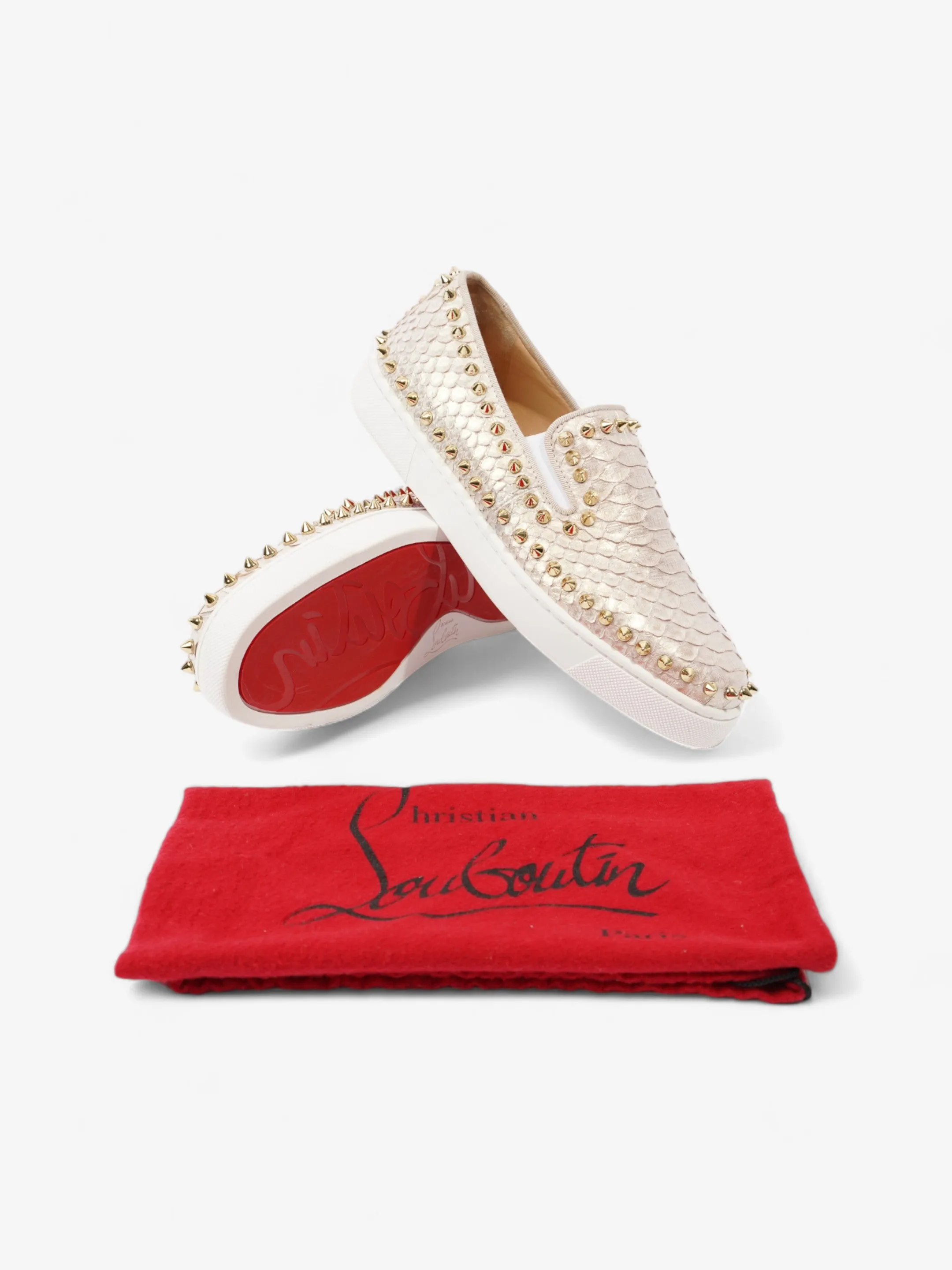 Christian Louboutin Spike Pik Boat White / Metallic Rose Gold Leather EU 36 UK 3