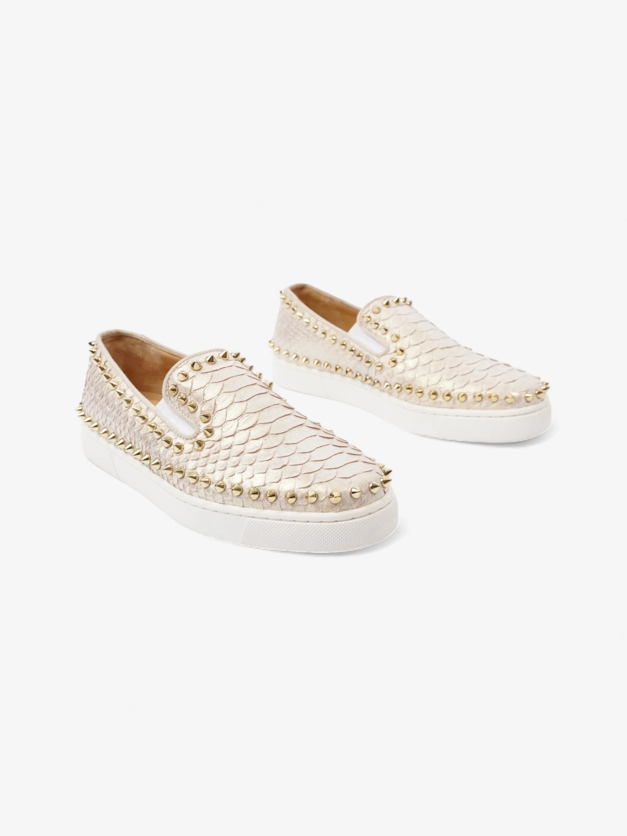 Christian Louboutin Spike Pik Boat White / Metallic Rose Gold Leather EU 36 UK 3