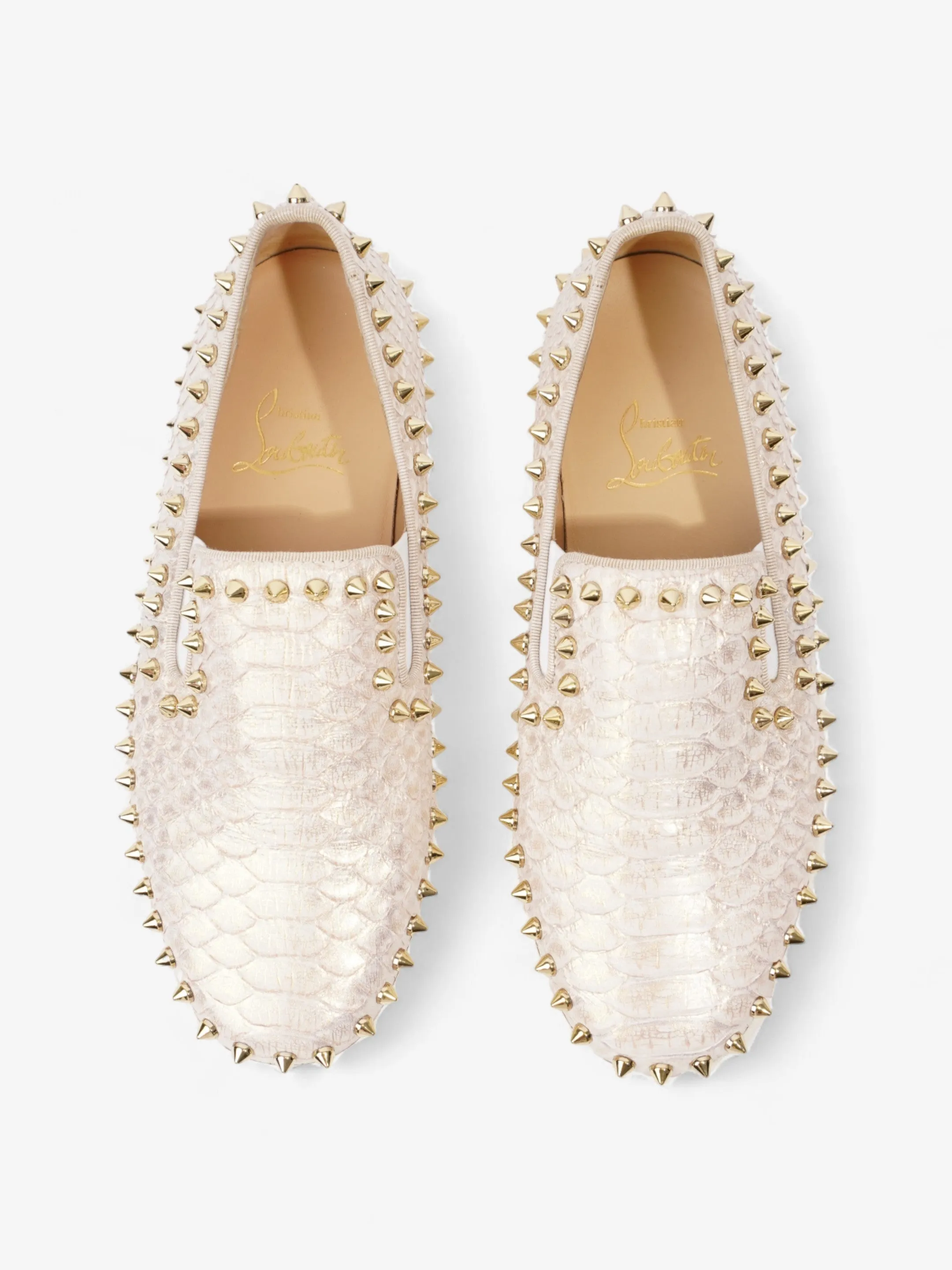 Christian Louboutin Spike Pik Boat White / Metallic Rose Gold Leather EU 36 UK 3