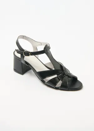 Comfort width crossed strap heeled sandals