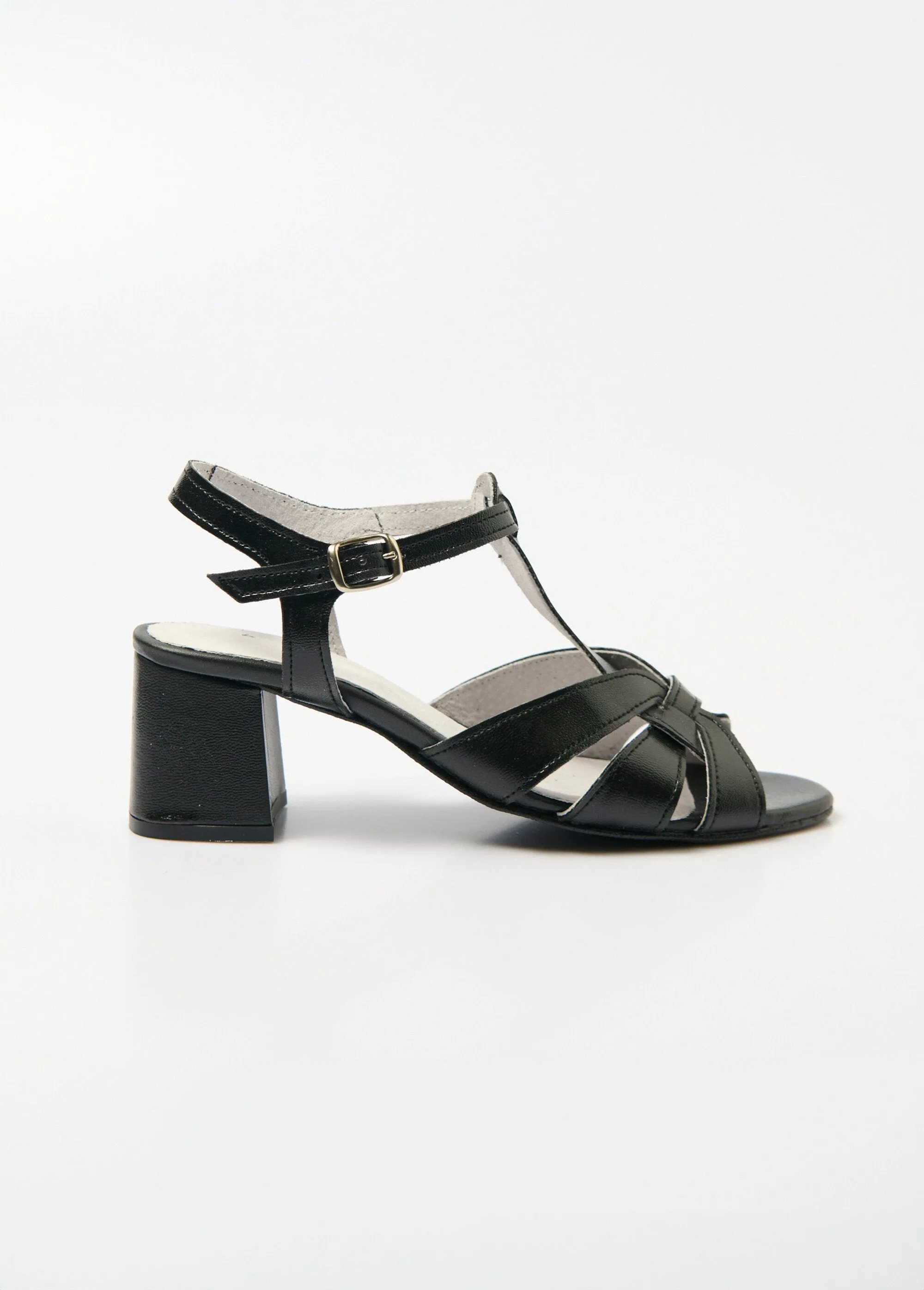 Comfort width crossed strap heeled sandals