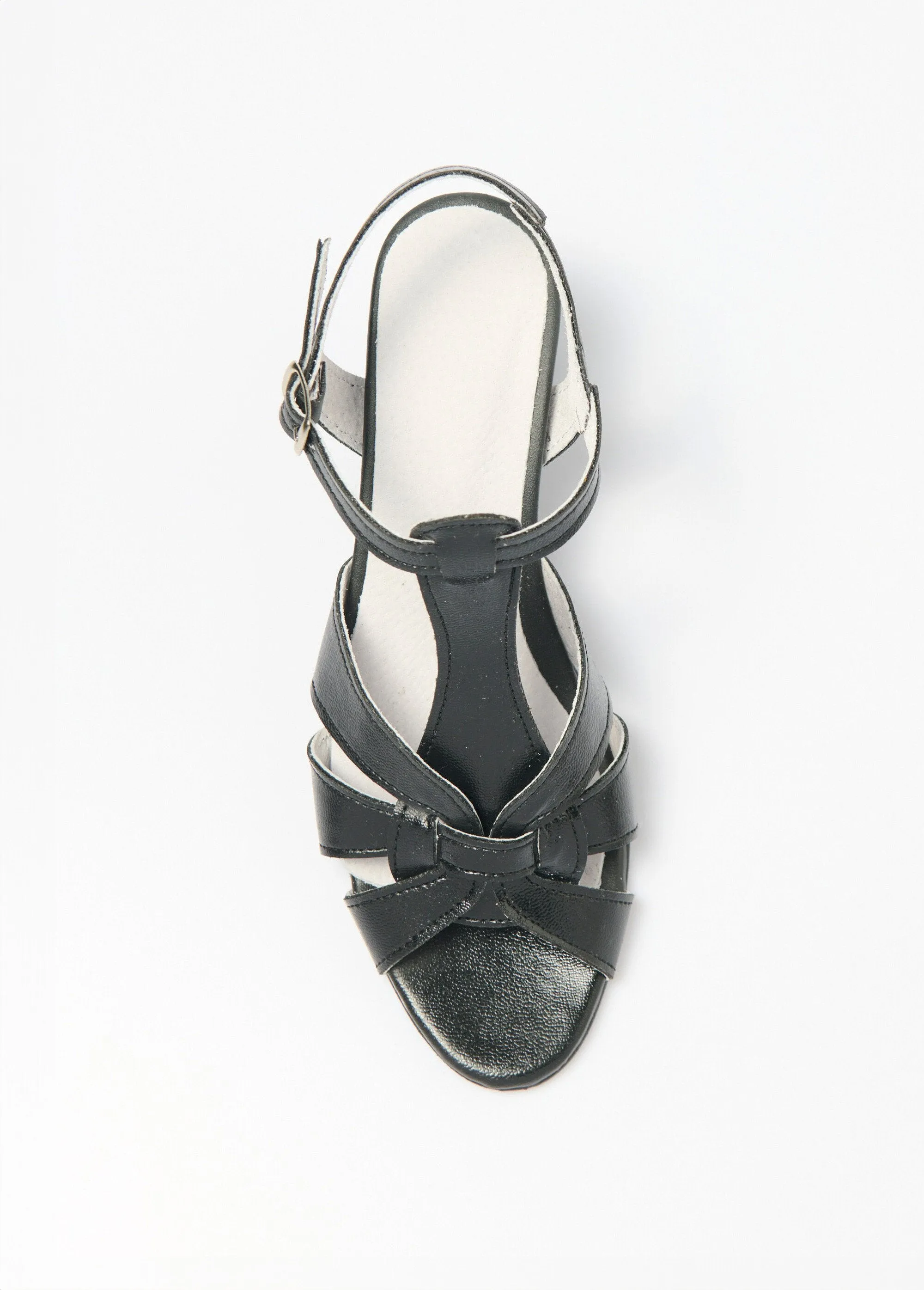Comfort width crossed strap heeled sandals