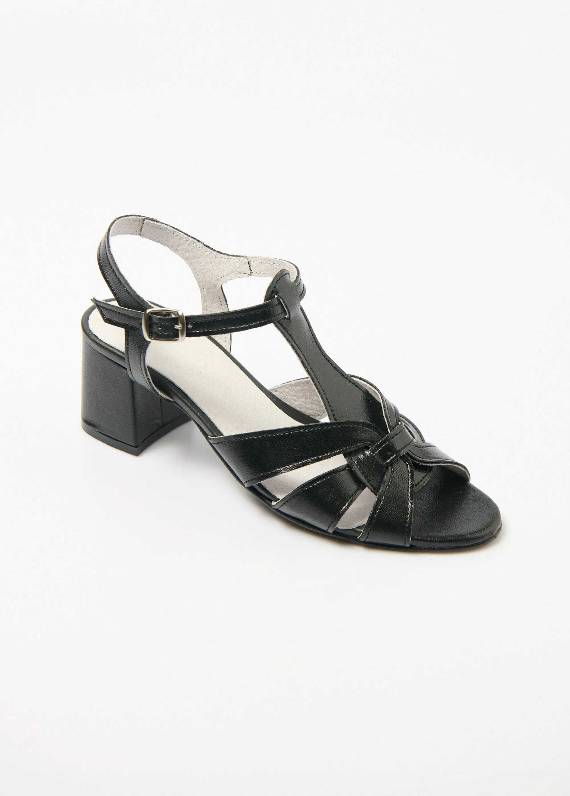 Comfort width crossed strap heeled sandals