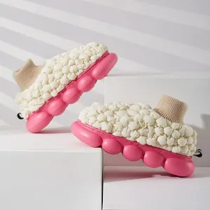 Comwarm Winter Plush Slippers: Polka Dot, Flat Heel