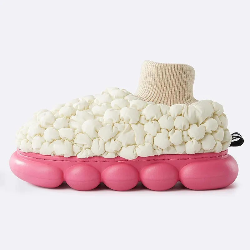 Comwarm Winter Plush Slippers: Polka Dot, Flat Heel