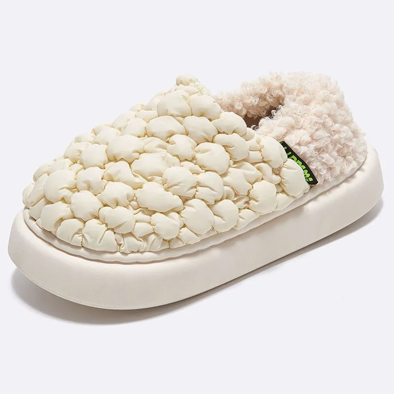 Comwarm Winter Plush Slippers: Polka Dot, Flat Heel
