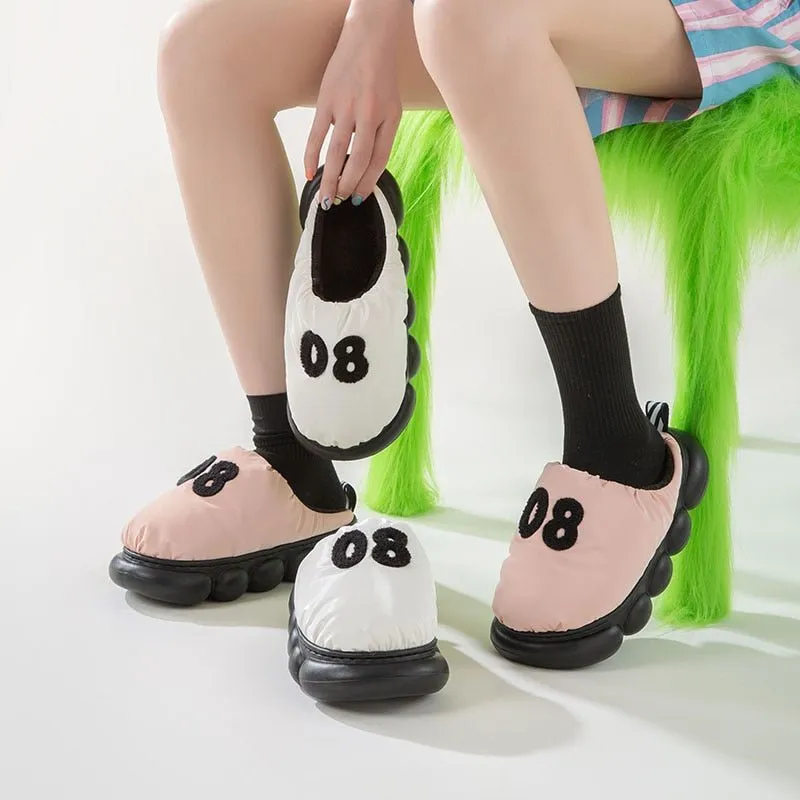 Comwarm Winter Plush Slippers: Polka Dot, Flat Heel