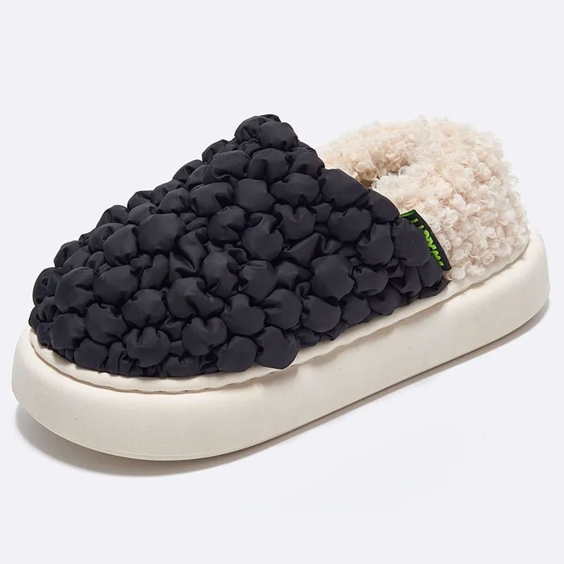 Comwarm Winter Plush Slippers: Polka Dot, Flat Heel