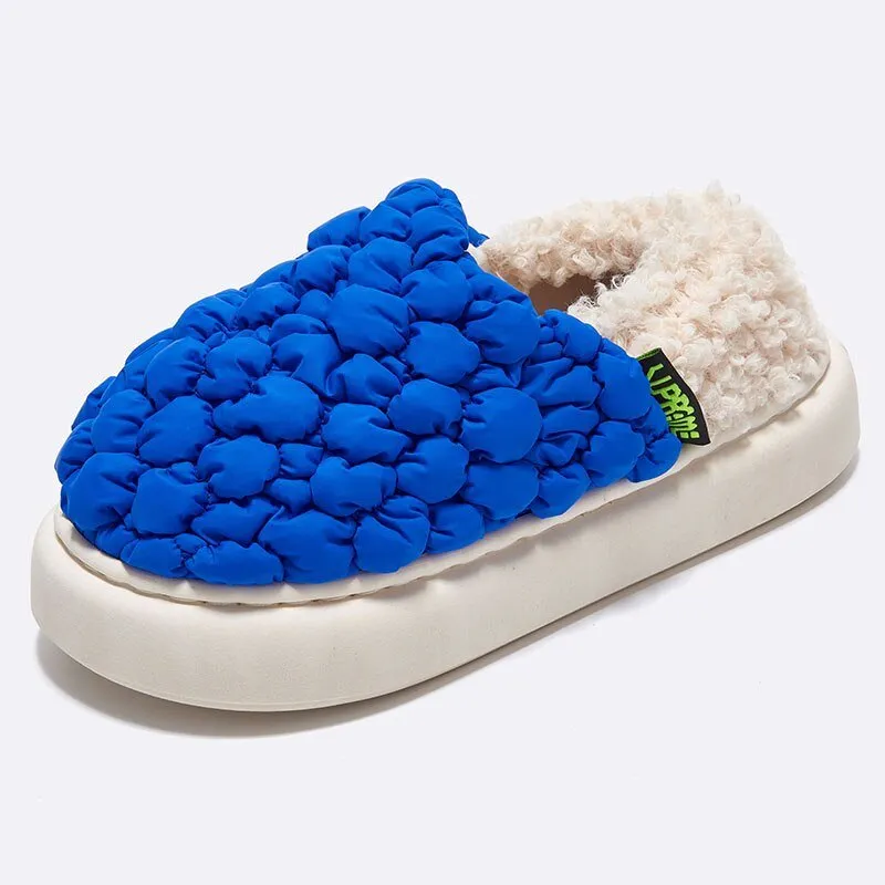 Comwarm Winter Plush Slippers: Polka Dot, Flat Heel