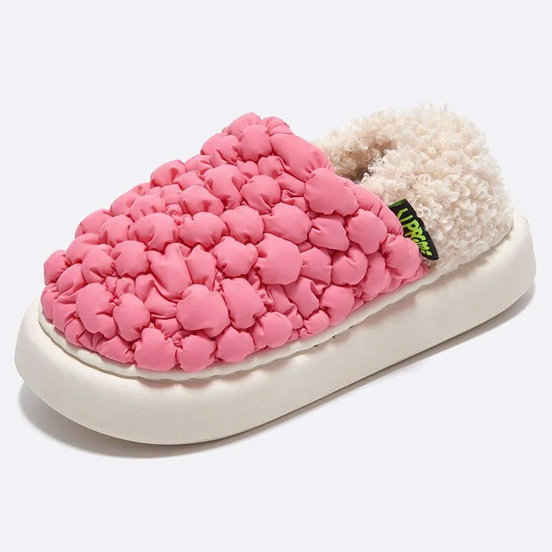 Comwarm Winter Plush Slippers: Polka Dot, Flat Heel