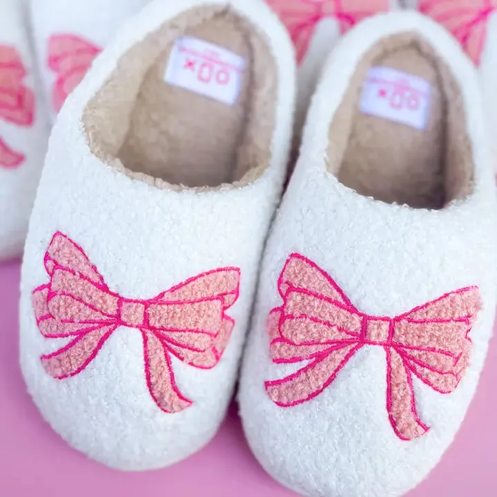 Coquette Bow Slippers in Light Pink