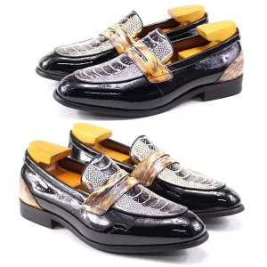 Crocodile Pattern Patent Leather Slip-On Loafers