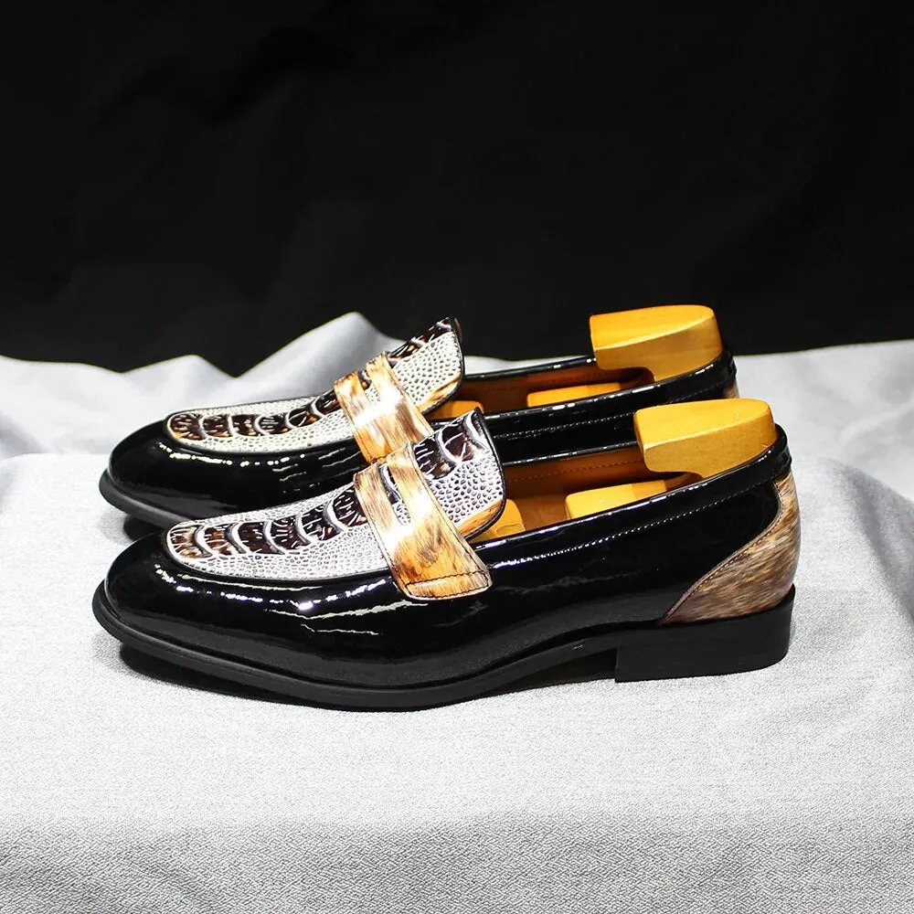 Crocodile Pattern Patent Leather Slip-On Loafers