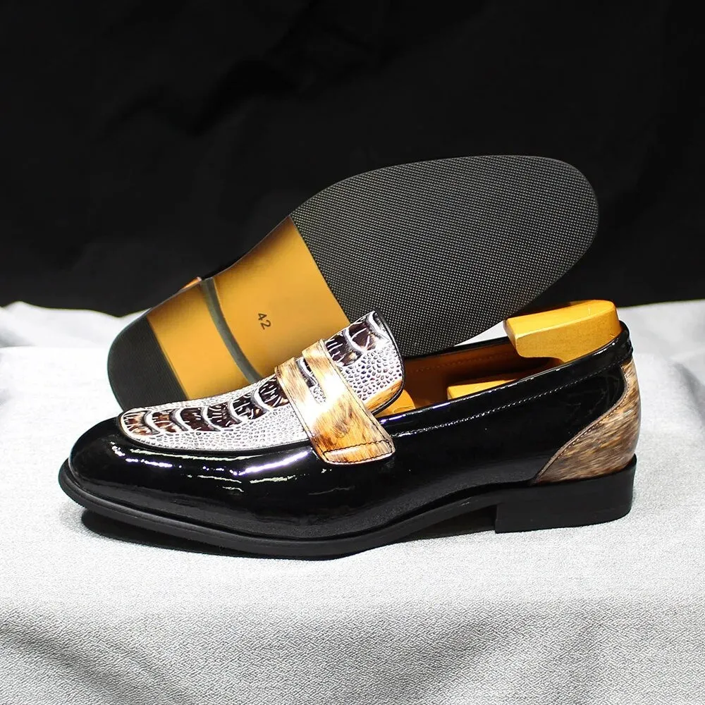 Crocodile Pattern Patent Leather Slip-On Loafers